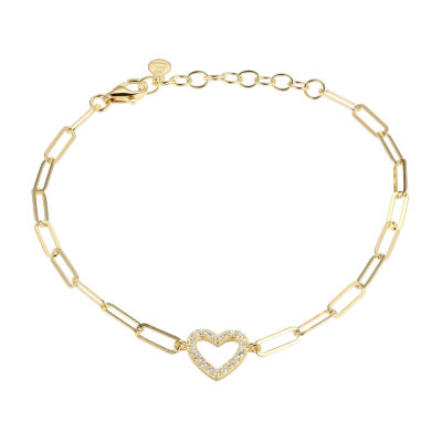 Paris 1901 By Charles Garnier 18K Gold Over Silver 6 3/4 Inch Solid Paperclip Heart Link Bracelet