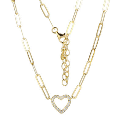 Paris 1901 By Charles Garnier Womens White Cubic Zirconia 18K Gold Over Silver Heart Pendant Necklace