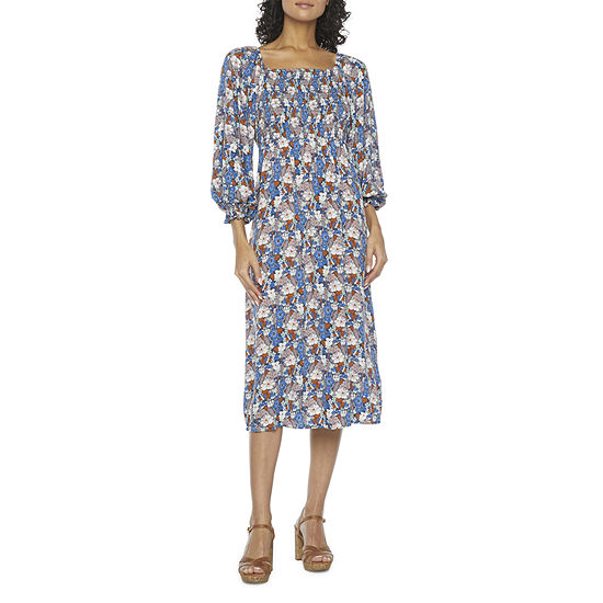 a.n.a 3/4 Sleeve Smocked Midi Peasant Dress - JCPenney