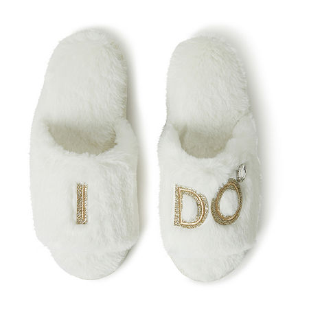 Dearfoams Lane Bridal Womens Memory Foam Slip-On Slippers, Small, White