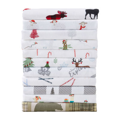 Linery Cotton Holiday Print Flannel Wrinkle Resistant Sheet Set