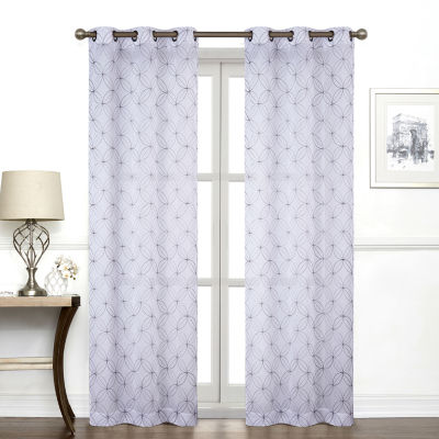 Regal Home Perth Geometric Embroidery Grommet Top Sheer Set of 2 Curtain Panel