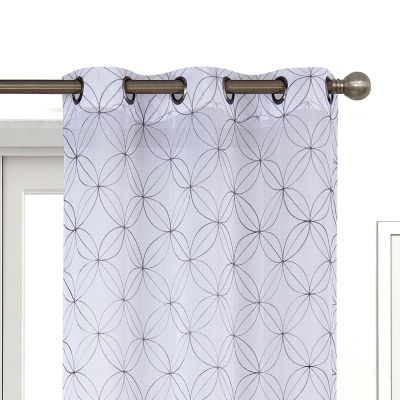 Regal Home Perth Geometric Embroidery Grommet Top Sheer Set of 2 Curtain Panel