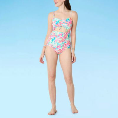 Decree Womens Exotic Textured Leaf Monokini One Piece Swimsuit Juniors