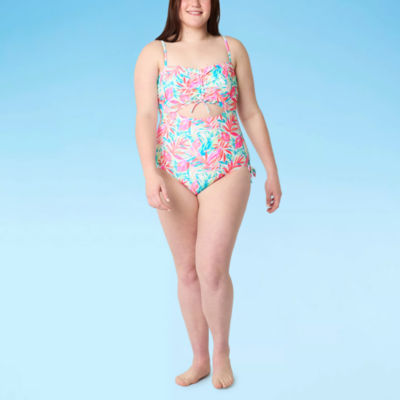 Decree Womens Exotic Textured Leaf Monokini One Piece Swimsuit Juniors Plus