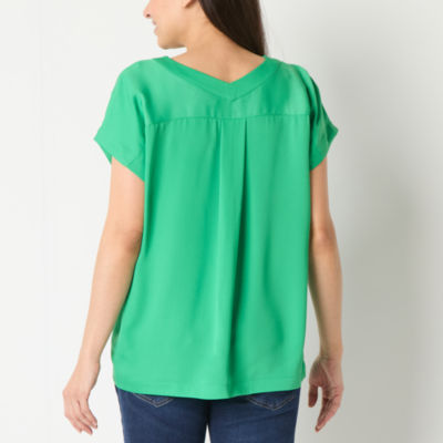 Liz Claiborne Womens V Neck Short Sleeve Blouse