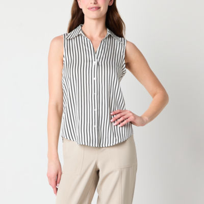 Worthington Womens Sleeveless Regular Fit Button-Down Shirt