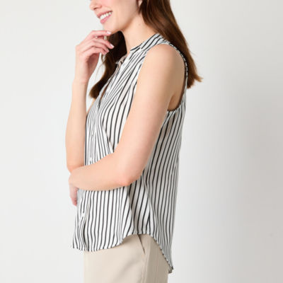 Worthington Womens Sleeveless Regular Fit Button-Down Shirt