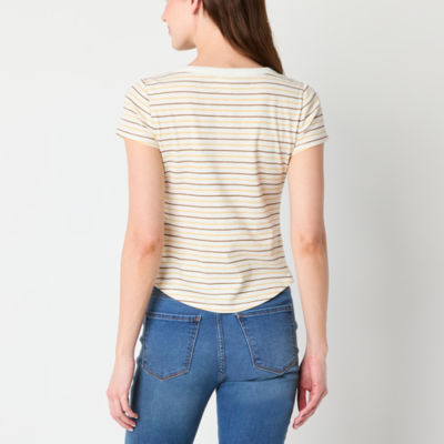 a.n.a Ribbed Womens Short Sleeve Henley Shirt