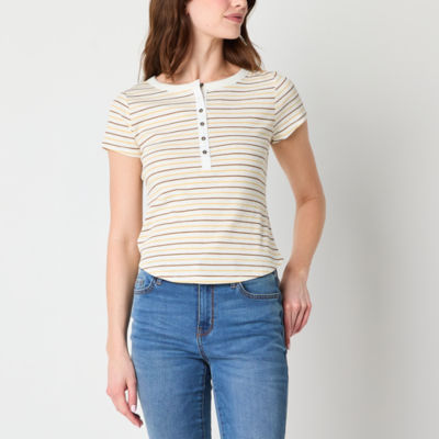 a.n.a Ribbed Womens Short Sleeve Henley Shirt