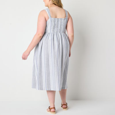 a.n.a Womens Plus Sleeveless Striped Midi Fit + Flare Dress