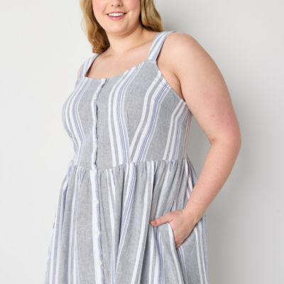 a.n.a Womens Plus Sleeveless Striped Midi Fit + Flare Dress