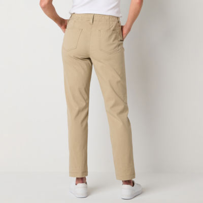 St. John's Bay-Tall Utility Womens Mid Rise Slim Flat Front Pant