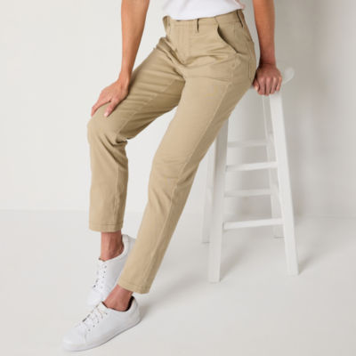 St. John's Bay-Tall Utility Womens Mid Rise Slim Flat Front Pant