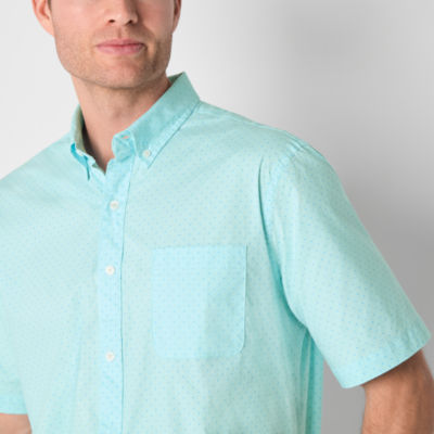 St. John's Bay Poplin Mens Easy-on + Easy-off Seated Wear Adaptive Classic Fit Short Sleeve Button-Down Shirt