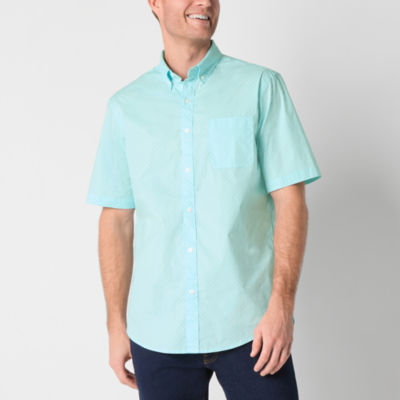 St. John's Bay Poplin Dexterity Mens Easy-on + Easy-off Adaptive Classic Fit Short Sleeve Button-Down Shirt
