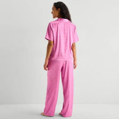 Ambrielle Womens Satin Short Sleeve 2-pc. Pajama Sets