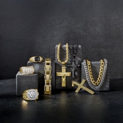 Mens Gemstone & Diamond-Accent 10K Yellow Gold Ring