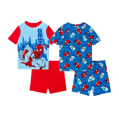 Disney Collection Boys Spiderman Crew Neck Short Sleeve 4-pc. Big Kids Pajama Sets