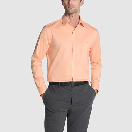 Van Heusen Ultra Flex Mens Regular Fit Stretch Fabric Wrinkle Free Long Sleeve Dress Shirt, 17-17.5 36-37, Orange