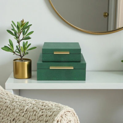 Cheungs Green Faux Shagreen Square 2-pc. Decorative Box