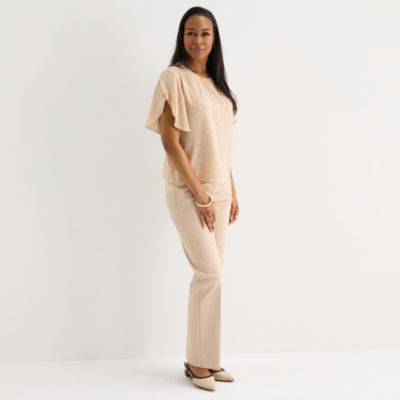 Liz Claiborne Womens Round Neck Short Sleeve Blouse