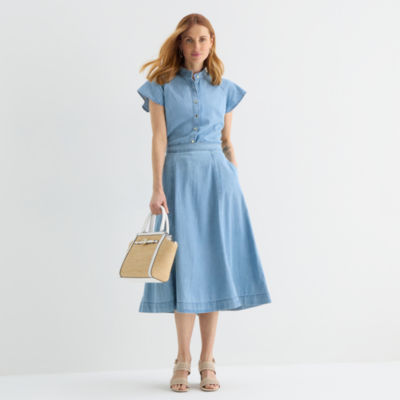 Liz Claiborne Womens Mid Rise Midi Full Skirt