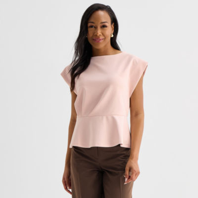 Liz Claiborne Womens Round Neck Short Sleeve Peplum Top