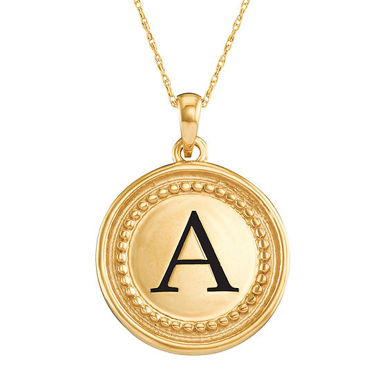 Personalized 14K Yellow Gold Initial Disc Pendant Necklace, Color ...