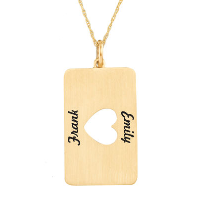 Personalized 10K Yellow Gold Rectangular Heart Cutout Pendant Necklace