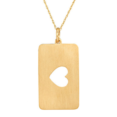 Personalized 10K Yellow Gold Rectangular Heart Cutout Pendant Necklace