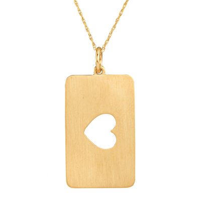 Personalized 14K Yellow Gold Rectangular Cut-out Heart with Names Pendant Necklace