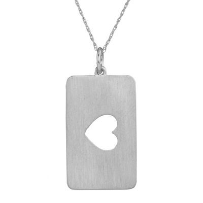 Personalized 14K White Gold Rectangular Cut-out Heart with Names Pendant Necklace