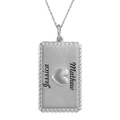 Personalized Sterling Silver Rectangular Puffed Heart Pendant Necklace