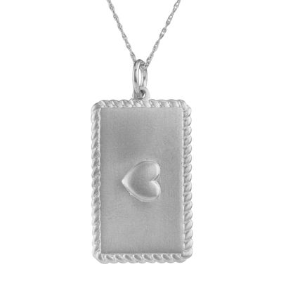 Personalized Sterling Silver Rectangular Puffed Heart Pendant Necklace