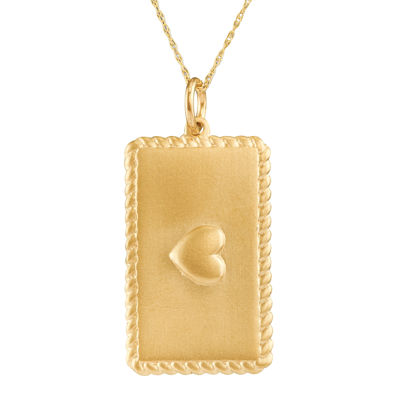 Personalized 10K Yellow Gold Rectangular Puffed Heart Pendant Necklace