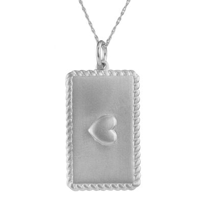 Personalized 14K White Gold Rectangular Puffed Heart with Names Pendant Necklace