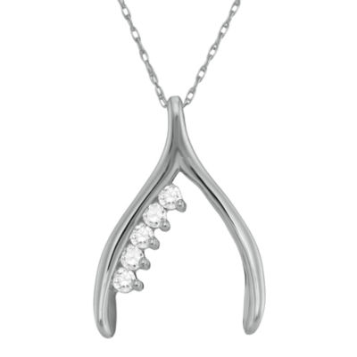 Personalized 14K White Gold Family Birthstone Wishbone Pendant Necklace