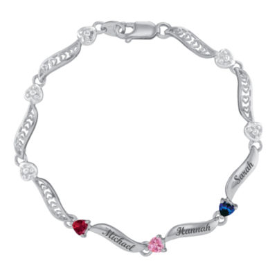 Personalized Sterling Silver Family Birthstone Heart Bracelet