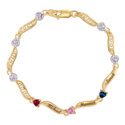 Personalized 10K Yellow Gold Family Birthstone Heart Bracelet