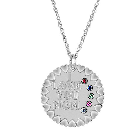 Personalized "I Love You Mom" Birthstone CZ Pendant Necklace