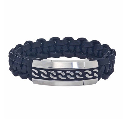 Mens Two-Tone Stainless Steel and Leather Bracelet