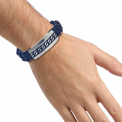 Mens Two-Tone Stainless Steel and Leather Bracelet