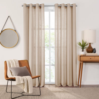 Fieldcrest Arden Solid Cotton Grommet Top Sheer Single Curtain Panels