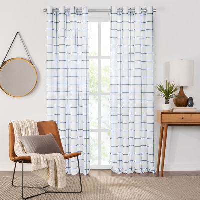 Fieldcrest Arden Windowpane Cotton Sheer Grommet Top Single Curtain Panel