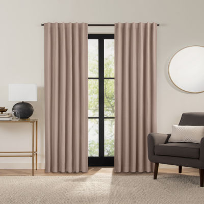 Fieldcrest Luxury Alden Linen Rod Pocket Back Tab Energy Saving 100% Blackout Single Curtain Panel