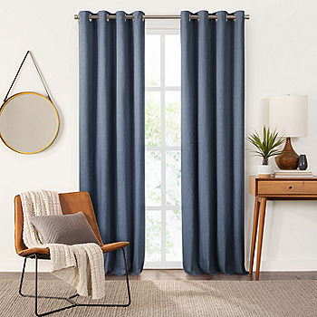 Fieldcrest Devin Solid Cotton Chambray Energy Saving 100 Blackout Grommet Top Single Curtain Panel Jcpenney