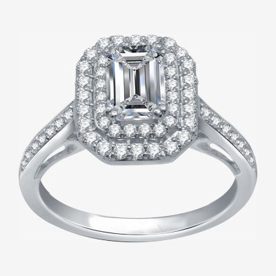 Signature By Modern Bride (H-I / I1) Womens / CT. T.W. Lab Grown Diamond 10K White Gold Side Stone Halo Engagement Ring