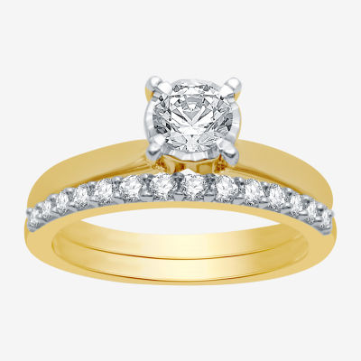 Womens 1 CT. T.W. Natural White Diamond 10K Gold Round Solitaire Bridal Set