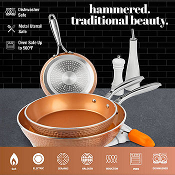 Gotham Steel 3-Piece Hammered Copper Ti-Ceramic Nonstick Frying Pan Set